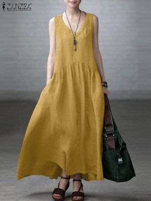 【CW】❦┇  ZANZEA Sleeveless Womens Sundress Causal Robe 2023 Dresses V Neck Fashion Vestidos