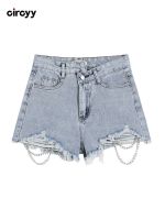 【hot】 Jean Shorts Ripped Jeans for Waist Denim Irregular Designer Female Clothing 2023 Streetwear