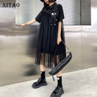 XITAO Dress Black Fashion Mesh Shirt Dress