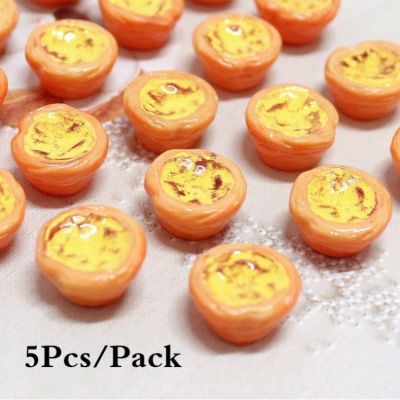 5Pcs/Pack Resin Simulation Egg Tart Flatback Cabochon for Hair Accessories Making Phone Case Decoration