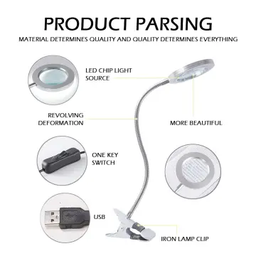 Led Magnifying Lamp With Clamp, 8x Led Magnifying Lamp With Light, 2 In 1  Magnifying Lamps With 10 Brightness Settings, Usb Powered Illuminated  Adjust