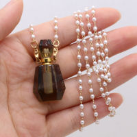 Natural Citrine Stone Perfume Bottle Pendant 2.5mm Pearl Beads Chain Quartz Necklace For Women Jewelry Pearl Chains Necklace