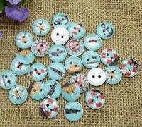 100pcs Fashion 15mm Mixed White Round Blue Anchor Pattern Wooden Buttons For Clothes Crafts Sewing Scrapbooking DIY Accessories Haberdashery