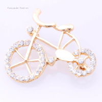 Fancyqube New fashion bike bicycle shape brooch corsage rhinestone casual brooch gifts Gold - intl