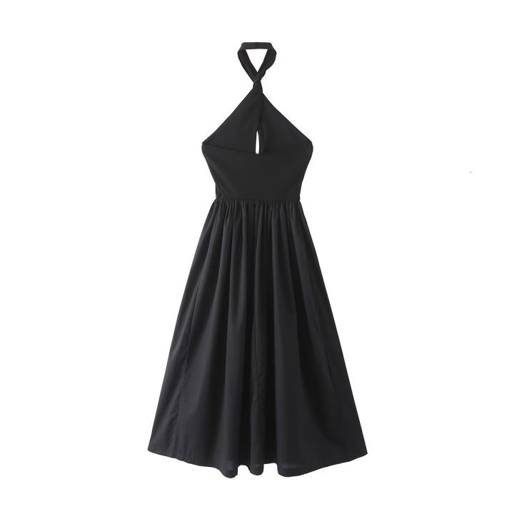 za-เสื้อผ้าของผู้หญิง2022ใหม่สีดำกลวงคอปกเสื้อชุดเดรสเข้ารูปเย็บ4174-813-4174813
