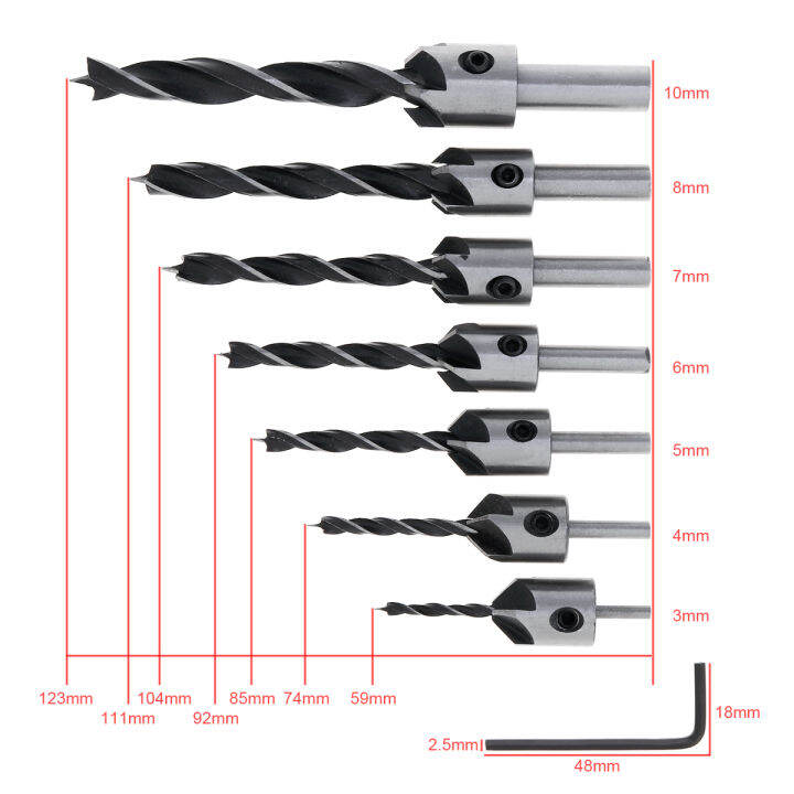 7ชิ้น-ล็อต-hss-5ขลุ่ยเจาะซิงค์เคาน์เตอร์ชุดบิตสว่านเจาะไม้ที่ลบเหลี่ยมมุมงานไม้ปลายเจาะไม้3มม-10มม