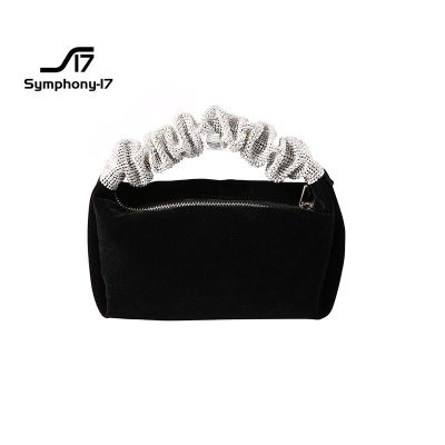 【CW】 New pure handmade velvet evening party bag with diamond banquet rhinestone hand handle ins king AW brand luxury design