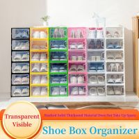 1pcs Fold Plastic Shoes Case Thickened Transparent Drawer Case Plastic Shoe Boxes Stackable Box Shoe Organizer Shoebox