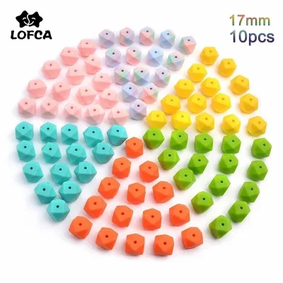 LOFCA 10pcs/lot 17mm Hexagon Silicone Beads for Teething Necklace Silicone Teething Beads For Baby Teether BPA Safe Loose Beads