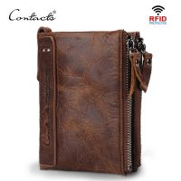 ZZOOI CONTACTS HOT Genuine Crazy Horse Cowhide Leather Men Wallet Short Coin Purse Small Vintage Wallets Brand High Quality Designer