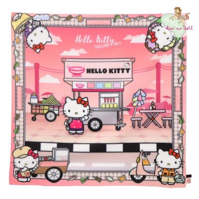 Kiss Me Doll - ผ้าพันคอ/ผ้าคลุมไหล่ Kitty ลาย Street Food ขนาด 100x100 cm.
