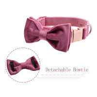 Unique Style Paws Hot Pink Velvet Soft Collar with Bow tie and Leash Gift for Dogs and Cats