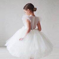 Elegant Girl Fluffy ชุดดอกไม้เด็กงานแต่งงานเครื่องแต่งกายวันเกิดชุด1st สีขาว Communion Tutu ชุดเด็ก Gala Clothes