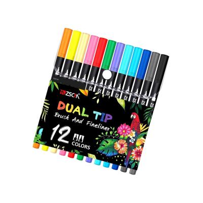 ชุดมาร์กเกอร์ศิลปะพู่กันปลายคู่12สีสันสดใสปากกาคู่ปลายแปรงคุณภาพดี