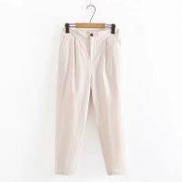 【มีไซส์ใหญ่】Plus Size Womens XL-4XL Solid Color High Waist Beige Grey Pants Ladies Office-wear Slim All Matching Female Trousers