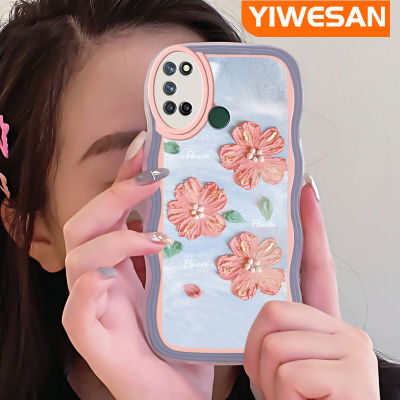 Jlingji เคสสำหรับ Realme 7i Realme เคส C17มุกแวววาวสีส้มดอกไม้สีชมพูสีขอบกันกระแทกแบบใสนิ่มเคสมือถือเคสโทรศัพท์ปกป้องทนทานต่อรอยขีดข่วน