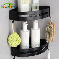 Matte Black Space Aluminum Bathroom Shelf Corner Rack With Single Lever Bath Basket With Hooks Bathroom Rack Shelf