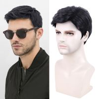 High-temperature synthetic wig short straight hair black wigs for middle-aged men daily wear keep young