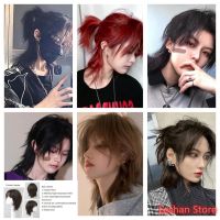 Samurai head wig Collarbone Length Haircut Wig Unisex Anchovy Head Center-Parted Bangs Cool Handsome COS Full Top Wig