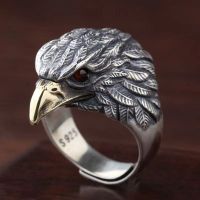 925เงินสเตอร์ลิงผู้ชาย Eagle Head แหวน Chaoren บุคลิกภาพสไตล์แห่งชาติ R ที่โดดเด่น Eagle เปิด Eagle Head แหวนอาหาร