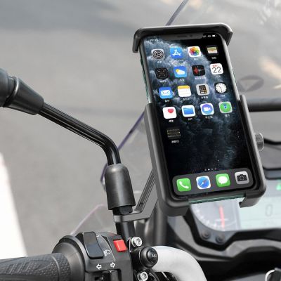 ที่วางโทรศัพท์จักรยานยนต์สกู๊ตเตอร์แบบตั้งกระจกติดแฮนด์เดิลมองหลังสำหรับจักรยาน Moto รองรับผู้ที่ถือทั้งโทรศัพท์และจับจักรยานยนต์