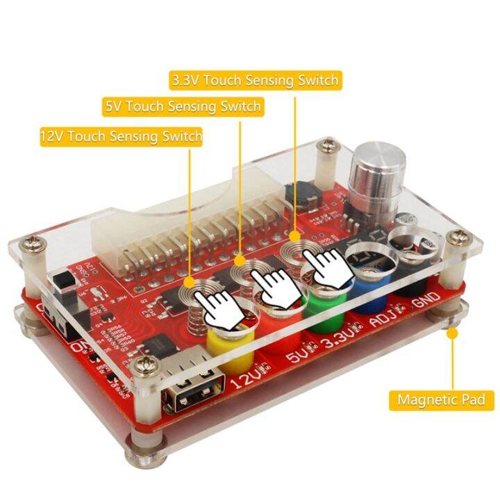 atx-24pin-power-breakout-board-with-adj-voltage-knob-and-acrylic-shell-kit-voltage-regulator-with-touching-switch