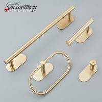 Brushed Golden Bathroom Towel Rack Bathroom Accessories Paper Holder Robe Hook Towel Bar Bathroom Hardware No Nail No Punch Hole