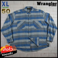 Wrangler®แท้ อก 50 ไซส์ XL เสื้อเชิ้ตผู้ชาย แรงเลอร์ สีฟ้าเทา เสื้อแขนยาว เสื้อใส่เที่ยวใส่ทำงาน