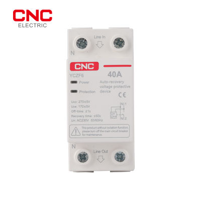 CNC YCZF6 1P N AC 230V Din Rail การกู้คืนด้วยตนเอง Overvoltage และ Undervoltage Protector ด้านบนและด้านล่างออกอุปกรณ์ป้องกัน