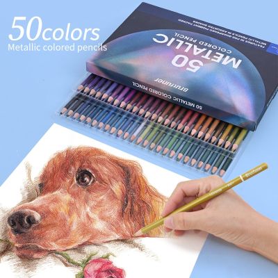 Brutfuner 50 Colors Metallic Color Pencils Sketching Wood Colored Pencils Painting For Artist Student Drawing Art Supplies