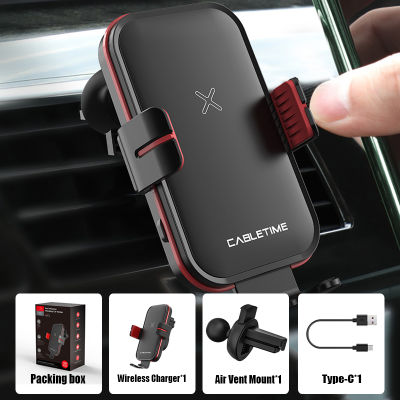 CABLETIME 15W Car Phone Holder Wireless Charger for Air Vent Mount Car Wireless Fast Charger for iPhone Xiaomi C392