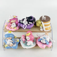 6Pcs Kawaii อะนิเมะ Sanrios Sleeping Series Melody Kuromi Pompompurin Little Twin Stars การ์ตูน Action Figures ของเล่นเครื่องประดับของขวัญ