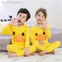 ▨ n4rn Meninos meninas pijamas pato amarelo manga longa homewear roupas infantis de algodão conjuntos para crianças 2-14 anos