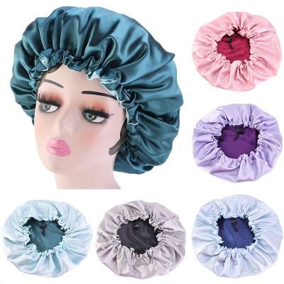‘；【。- Reversible Satin Bonnet Hair Caps Double Layer Adjust Sleep Night Cap Head Cover Hat For Curly Springy Hair Styling Accessories