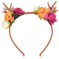 【คลังสินค้าพร้อม】แฟชั่นดอกไม้ Reindeer Antlers Headband ดอกไม้ Garland Crown สำหรับปาร์ตี้คอสเพลย์งานแต่งงาน Christmas