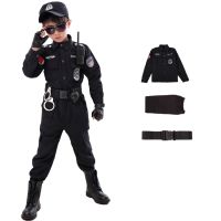 Children Traffic Special Police Halloween Carnival Party Performance Policemen Uniform Kids Army Boys Cosplay Costumes 110-160CM