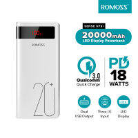 【COD+การจัดส่งในประเทศไทย】Romoss Sense 6PS+ 20000mAh พาวเวอร์แบงค์ 18W Fast Charging พาวเวอร์แบงค์ Digital Display Type C Bidirectional Charging