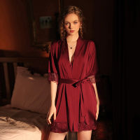 2Pieces Satin Robes for Women Backless Sleepwear Sexy Lace Dress Pajams Gift Nightgown Silk Robe Sets Bathrobe Homewear