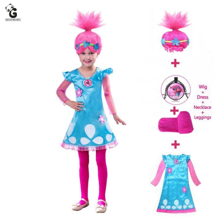 Kids Costumes Girls Dresses Trolls Poppy Costume Dress For Girls Halloween  Costumes for Kids Carnaval Costume Fancy Dress 