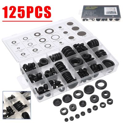125PCS Rubber Grommets Retaining Ring Set Blanking Hole Wiring Cable Gasket Kits Different Sizes for Cylinder Valve Water Pipe