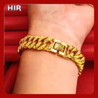 Hir-24K Gold Plated Dark Buckle Men S Domineering Boss Wide Bracelet Boss Bracelet Luxury Fortune-Telling Transport จะไม่เปลี่ยนสีเป็นเวลานาน