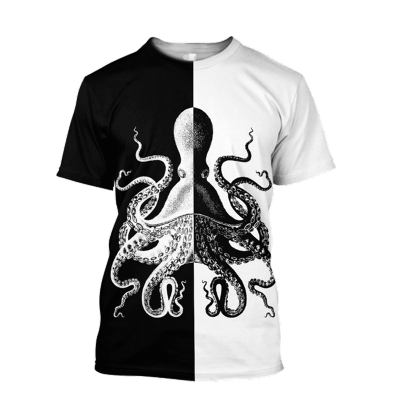 เสื้อยืดผู้ชายOctopus Monsterรูปแบบ 3DPrintedฤดูร้อนสบายๆแขนสั้นแฟชั่นBreathable O-คอแห้งเร็วผู้ชายขนาดใหญ่
