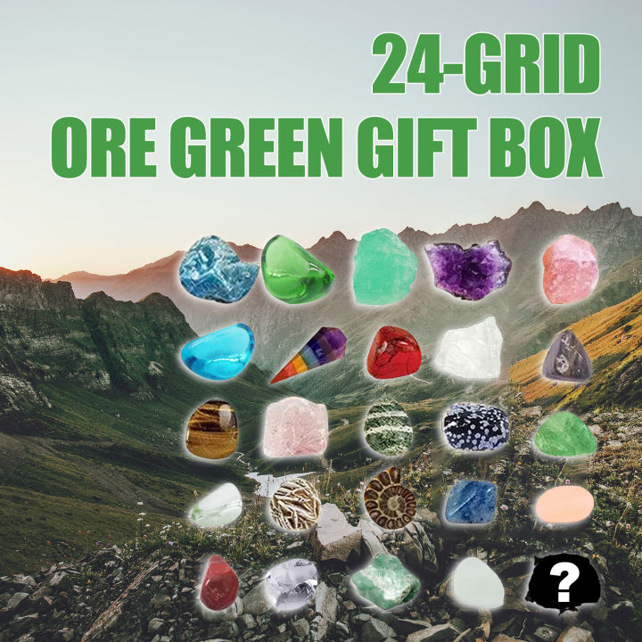 crystal-advent-calendar-rocks-24-grids-gemstone-ore-green-gift-box-christmas-props-blind-box-learning-surprise-gift-for-kid