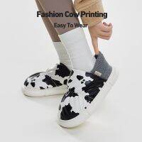 UTUNE Cow Printing Toast Winter Women Outside Slippers Splash-proof PU Mens Home Shoes Two Wear Platform Non-slip Indoor Flats