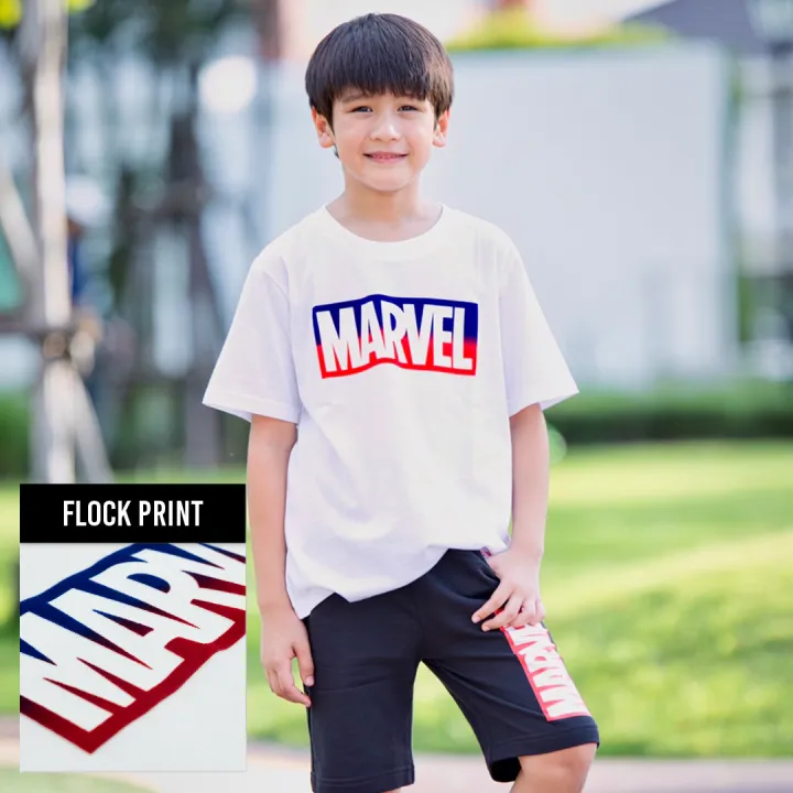 Marvel Boy Logo TShirt Flock Print เสื้อมาร์เวลเด็กผู้ชายพิมพ์