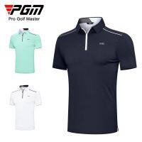 PGM Mens Golf Short Sleeve T-Shirt Summer Sports Breathable Quick Drying Sweatwicking Zip Polo Clothing Men YF574