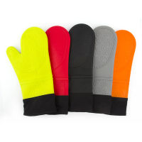 Non-Slip Waterproof Heat Resistant Insulation Silicone Kitchen Microwave Long Cotton Glove Oven Mitts for Baking Cooking BBQ