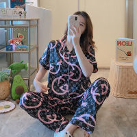 Ready Stock ❥ Silk Sati 2-piece Short sleeve women sleepwear Pajamas Suit pyjamas Baju Tidur