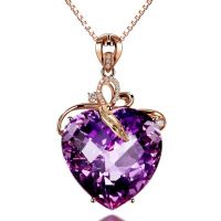 ผู้หญิงหรูหรารูปหัวใจเครื่องประดับแอเมทิสต์18K Gold สีพลอยธรรมชาติ Amethyst สร้อยคอ