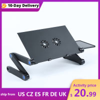 Aluminium Adjustable Laptop Stand Portable Laptop Table for Bed Office Folding Standing Desk with 2 Cooling Fans Mouse Pad